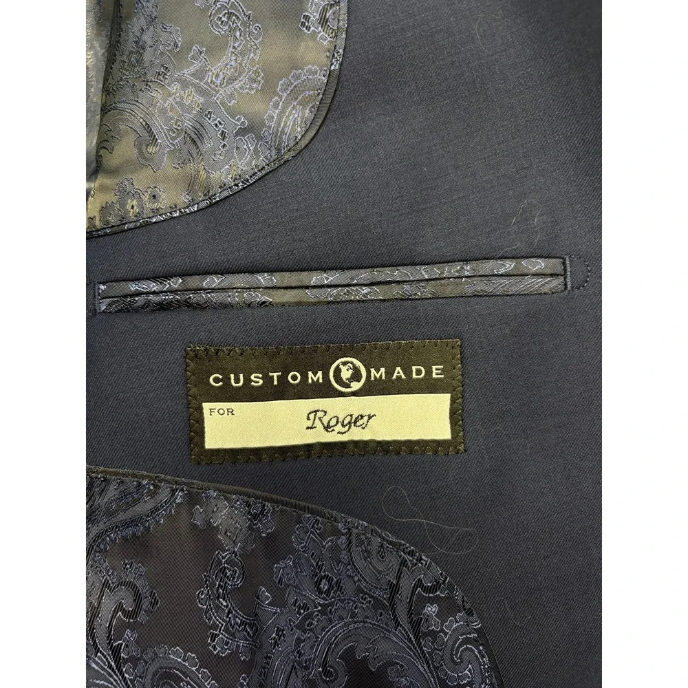 Joseph Abboud 52L 48x32 Navy Blue 2pc Pant Suit Wool Bespoke Flat Front Modern